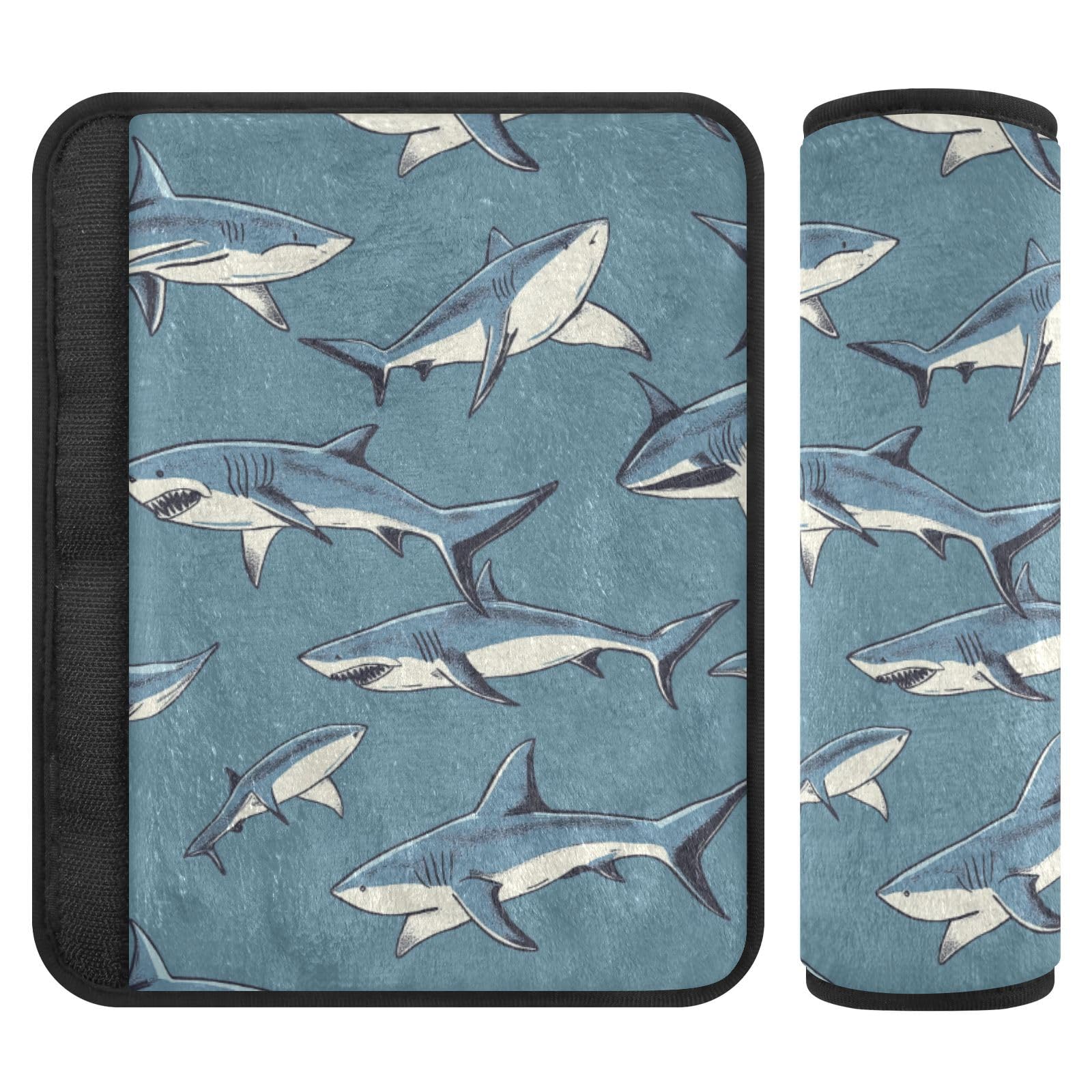 Seat Belt Covers 2 Pack Sharks Car Seat Strap Covers Super Soft Cartoon Car Seat Neck Cover for Boys Girls Adults Babies M