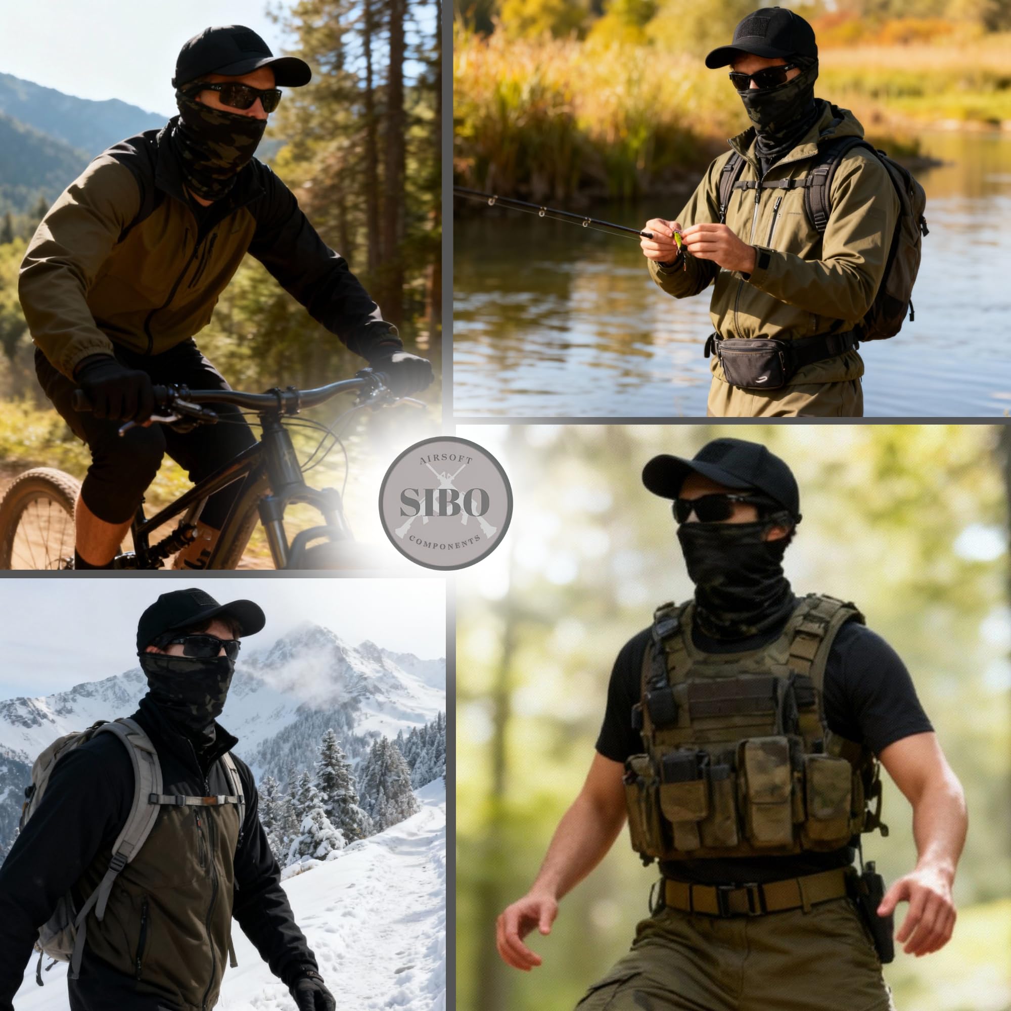 Sibo - Set Outdoor (3 Pezzi): Berretto tattico con Velcro + Occhiali Outdoor + Balaclava Elastico e Traspirante per Airsoft, Paintball, Caccia, Trekking, Ciclismo, Running, Sci