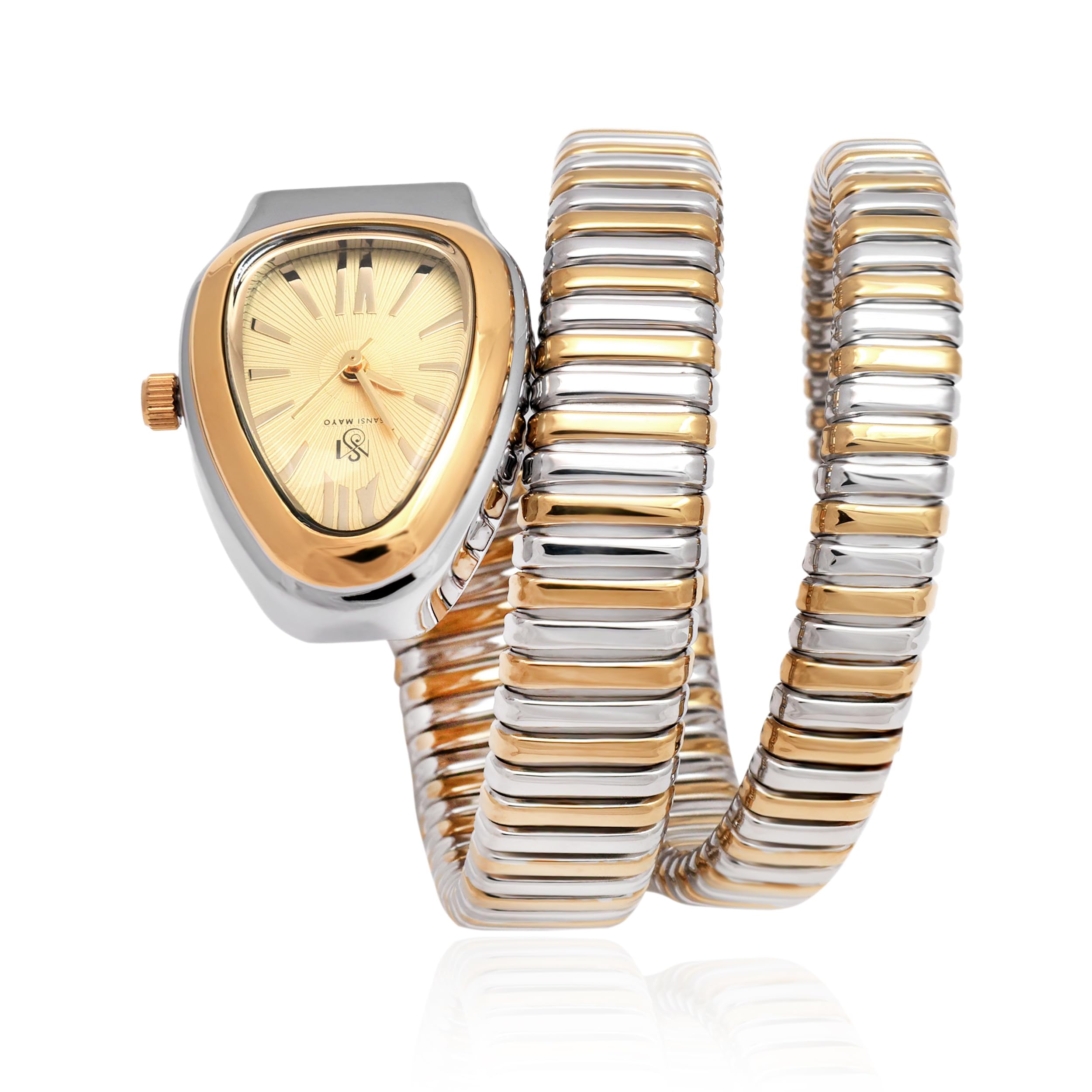 Sansi Mayo Silver & Rose Gold Analog Unique Snake Style Watch for Women with Triangle Rose Gold Dial & Stainless Steel Band | Japanese Quartz | Water Resistant | Formal & Casual Wear | Wristwatch Gift (B0DHY4GLYL) Amazon Price History, Amazon Price Tracker