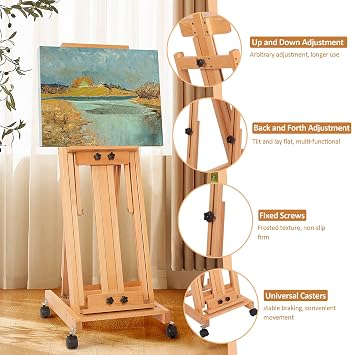 Heavy Duty H Frame Easel, Large Easel Stand for Painting, Collapsible Wooden Easel Stand for Display, Artist Easel with Wheels, Hold 1 or 2 Canvas up to 190cm, Adjustable Art Easels for Adults