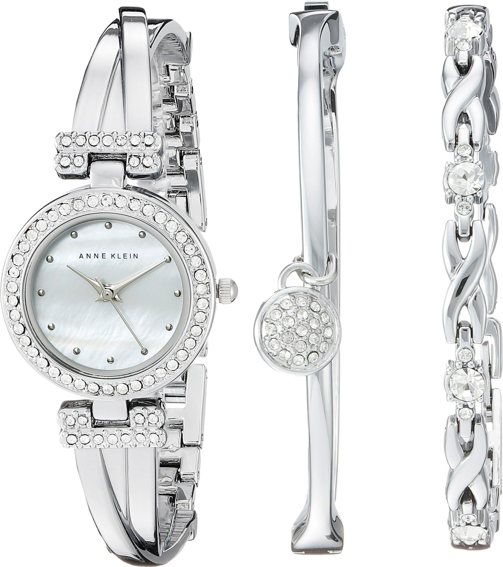 Women's Premium Crystal Accented Bangle Watch and Bracelet Set