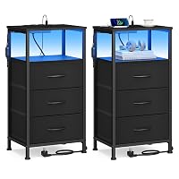 SONGMICS Set di 2 Comodini Camera da Letto, con Stazione di Ricarica e Luci LED