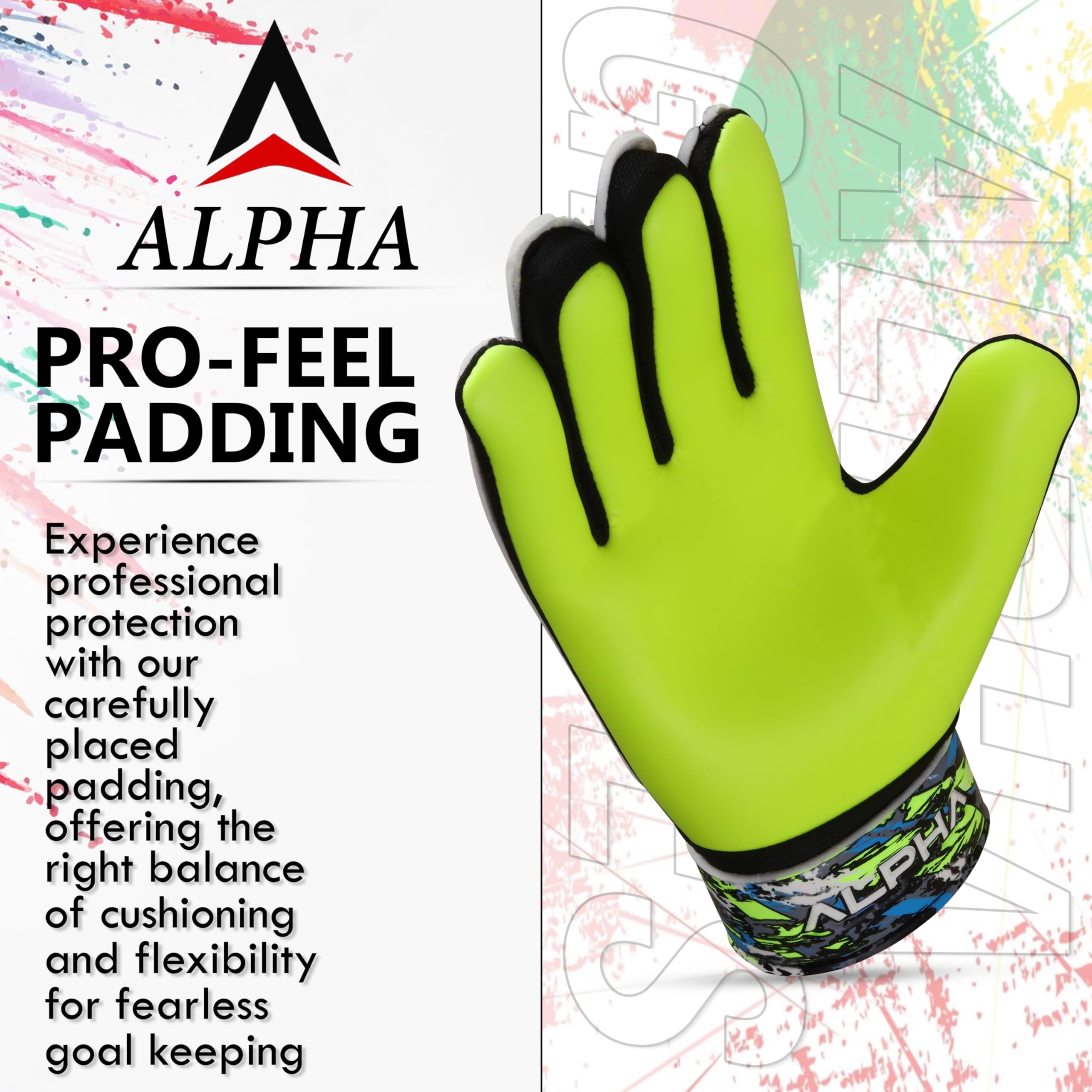 AlphaSports Soccer Goalie Gloves for Kids Boys, Youth and Adult Football Goalkeeper Gloves with 4mm Latex Palm and Double Wrist Protection (Yellow-Fluorescent, Size 5 Suitable for 9 to 12 Years Old)