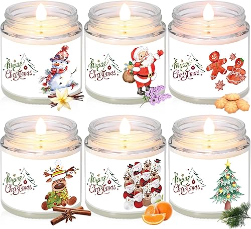 MTLEE 6 velas de Navidad con aroma de soja de Feliz Navidad, tarros perfumados para Navidad, árbol de invierno, regalos de agradecimiento a