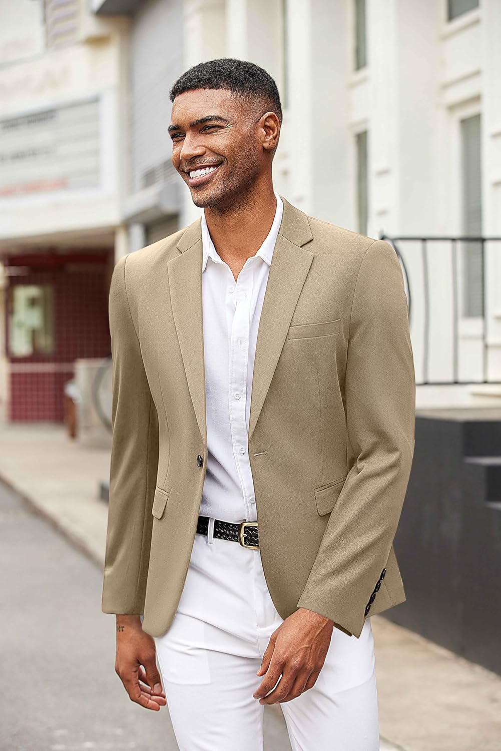 COOFANDY Mens Casual Blazer Jacket Notch Lapel Sport Coat One Button Business Suit Jackets, Champagne, XL - Image 6