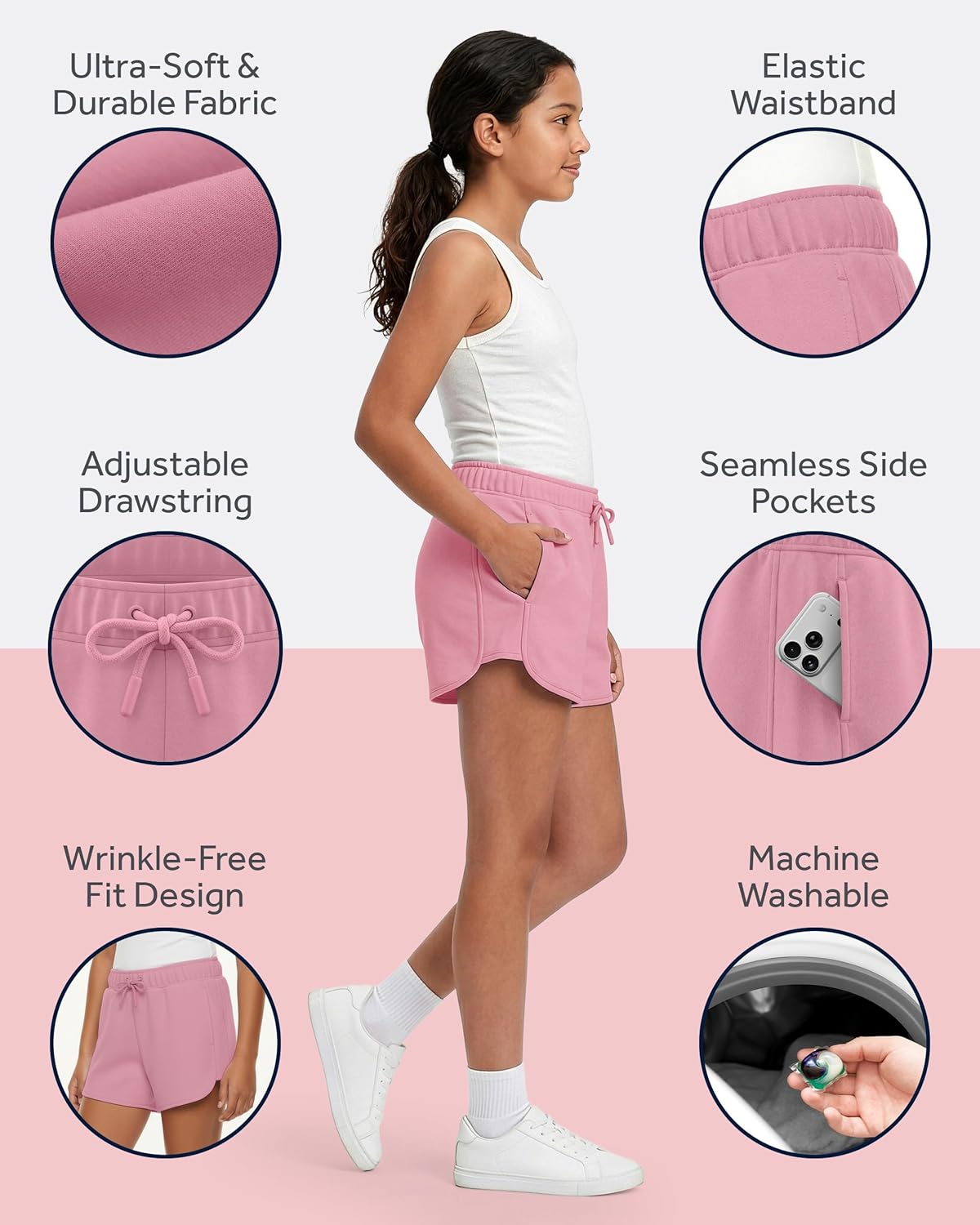 PURE CHAMP Girls Shorts 4 Pack Girls Athletic Shorts Ultra-Soft Youth Quick Dry Dolphin with Drawstring Size Toddler -16