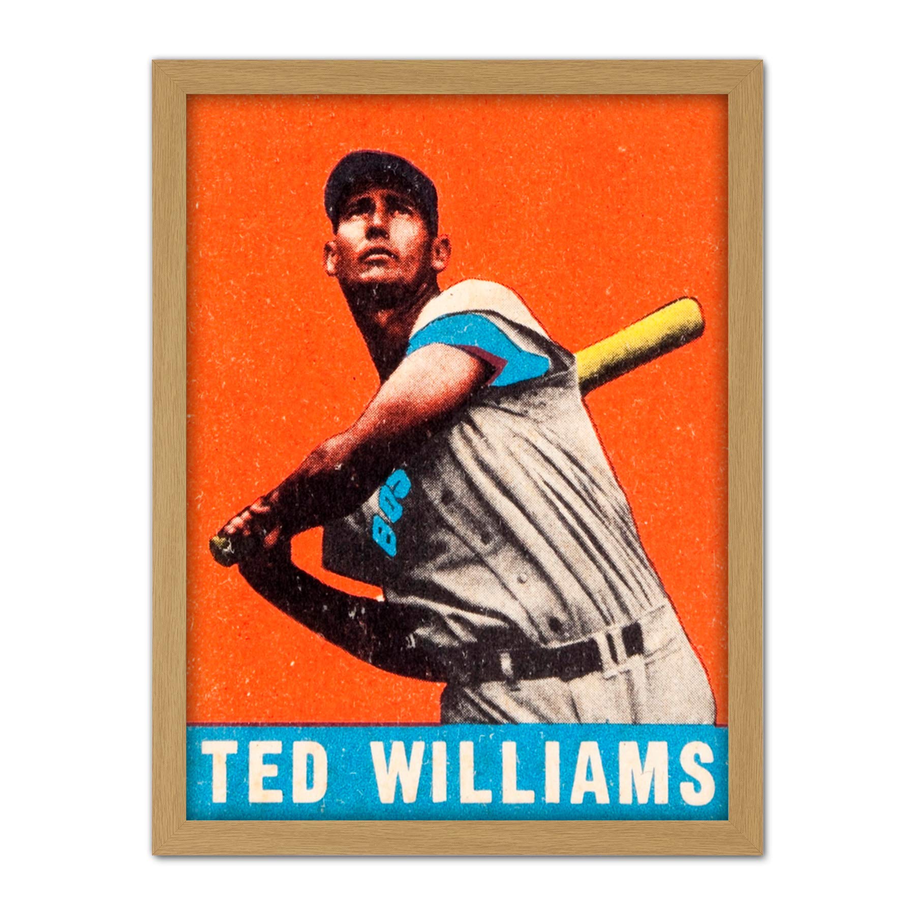Artery8 Leaf Ted Williams Baseball Card Portrait Artwork Framed Wall Art Print 18X24 Inch