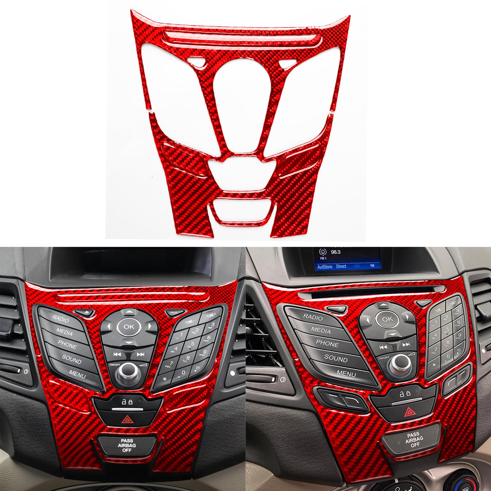 NVCNX Real Premium Carbon Fiber Compatible with Ford Fiesta 2011 2012 2013 2014 2015 2016 2017 2018 2019 S SE Car Dash Control Button Panel Cover Interior Dashboard Trim Accessories Red