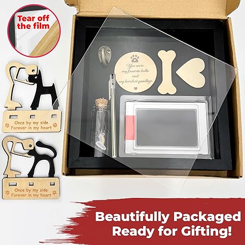 Miniatura 3 de Caja de sombra de regalo conmemorativo para mascotas de 8.6 pulgadas, soporte para collar negro, marco de fotos, kit de tinta de pata de mascota,