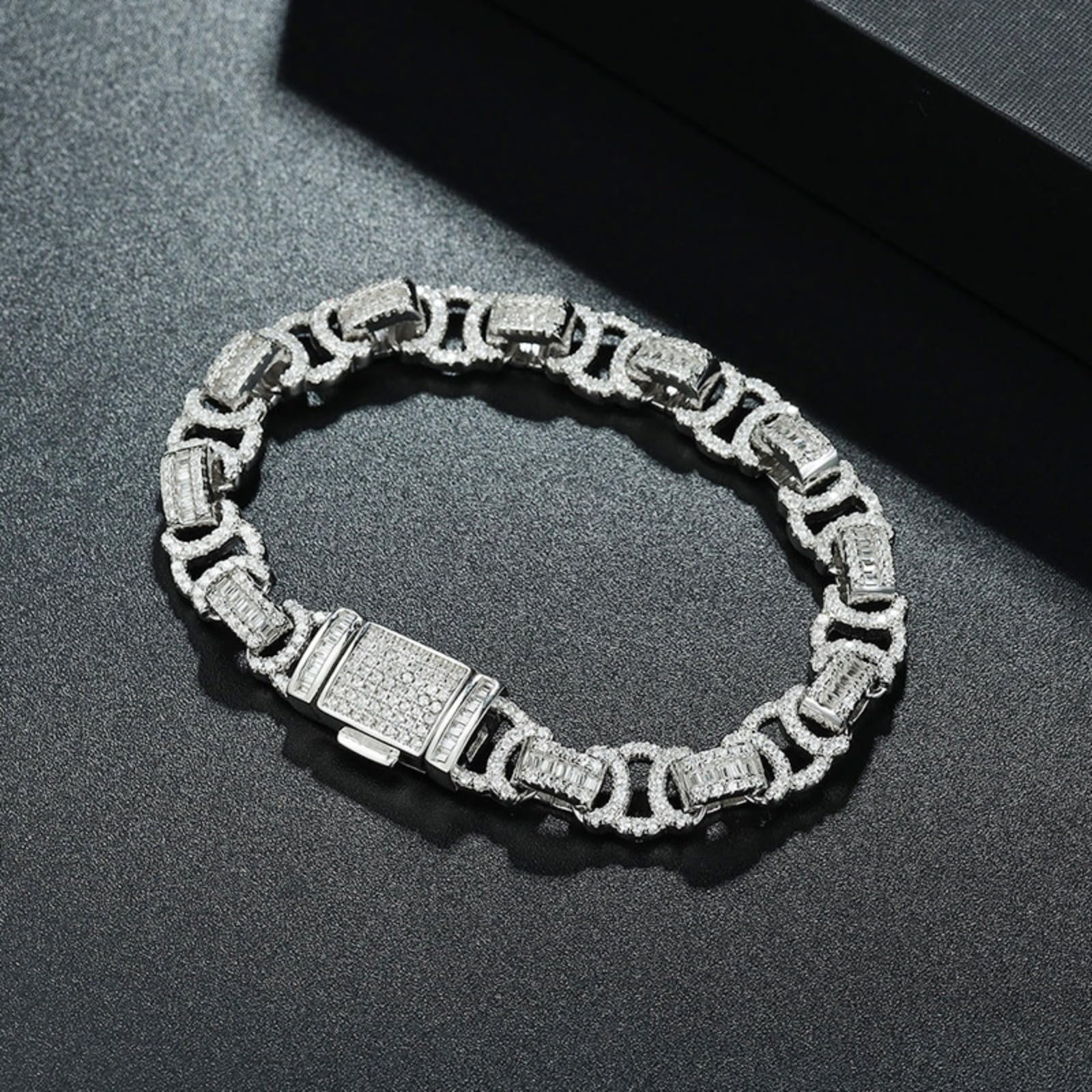 Pulsera de cadena de eslabones cubanos de 8 mm para hombre, pulsera de plata de ley 925 con circonita cúbica 5A+ para hombre, hipoalergénica, 17-20 cm