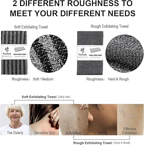 Miniatura 4 de Yiclick Exfoliante corporal, limpiador de espalda para ducha y baño, paño de lavado japonés, toalla exfoliante para hombres y mujeres, exfoliante