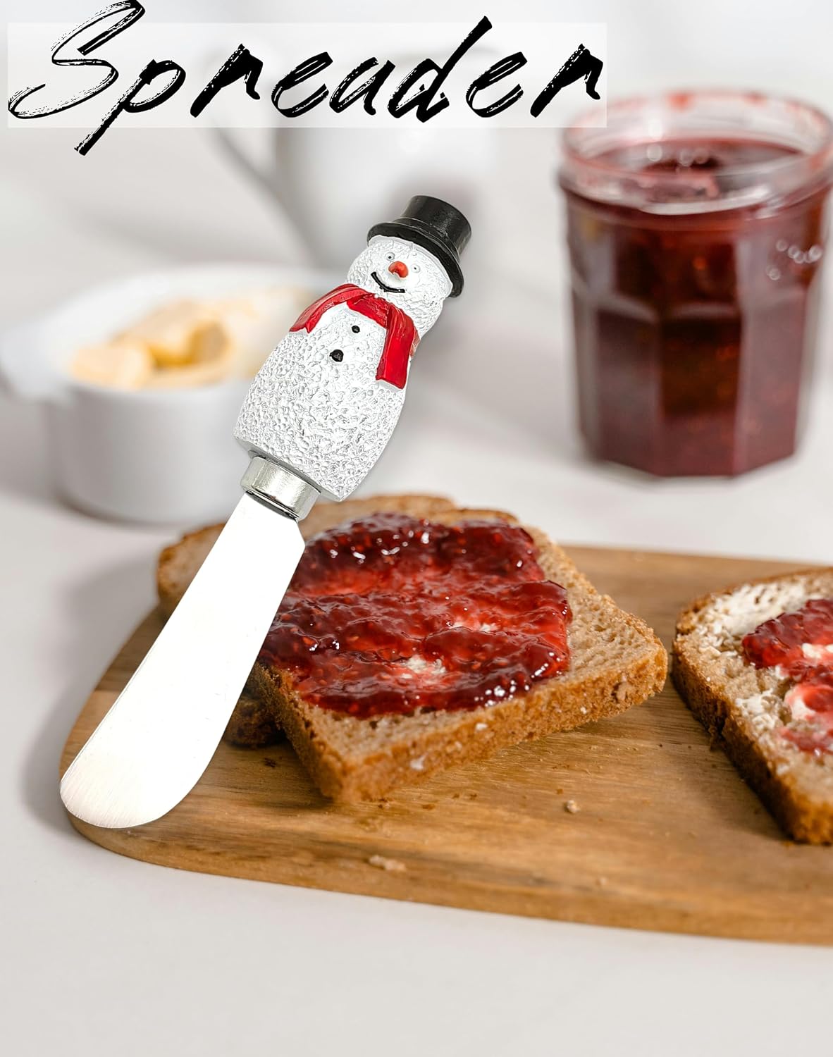 ZOSTER Handmade Resin Snowman Cheese Knife Spreader, Butter Knife Spreader, Stainless Steel Blade, Christmas Gift for Men and Women (Snow Man in Black Hat), 5.31” x 1.18” x 1.18”