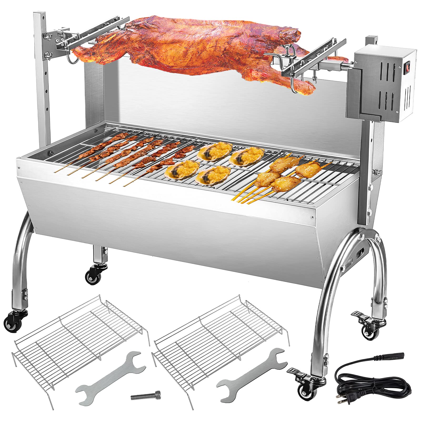 VEVOR 154 LBS Rotisserie Grill Roaster with Wind Deflector, 45W BBQ Small Pig Lamb Rotisserie