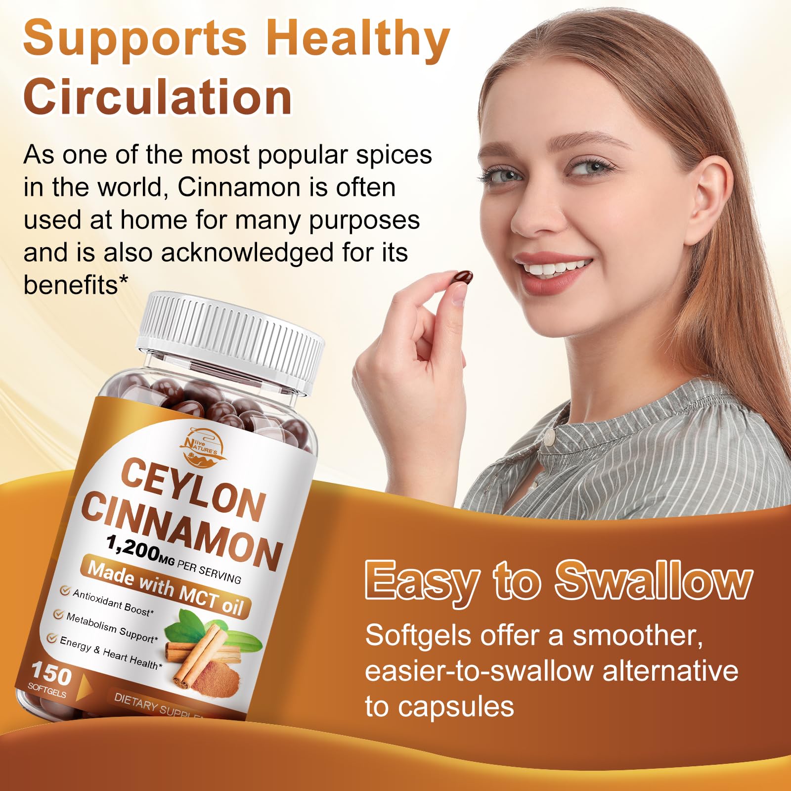 Nature's live Ceylon Cinnamon Supplement with MCT Oil, 150 Softgels — Amazon image 5