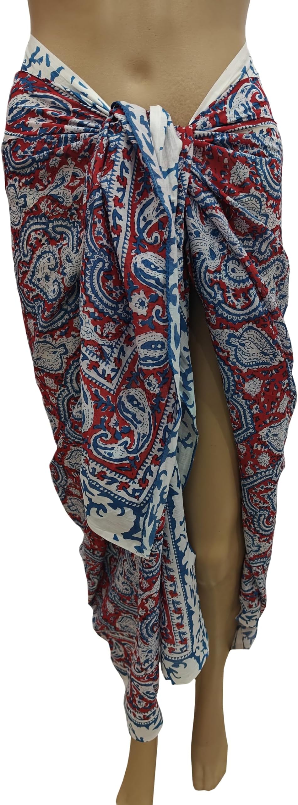 100% Cotton Hand Block Print Pareo Sarong Swimsuit Wrap Skirt Cover Up Long Women’s Apparel Fabric Beach Bikni (73" x 44")