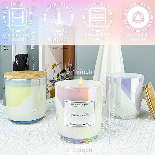 Miniatura 3 de 10 onzas paquete de 8 tarros de vela iridiscentes de lujo con tapas de bambú recipientes de vela de vidrio grueso recipientes de vela para hacer