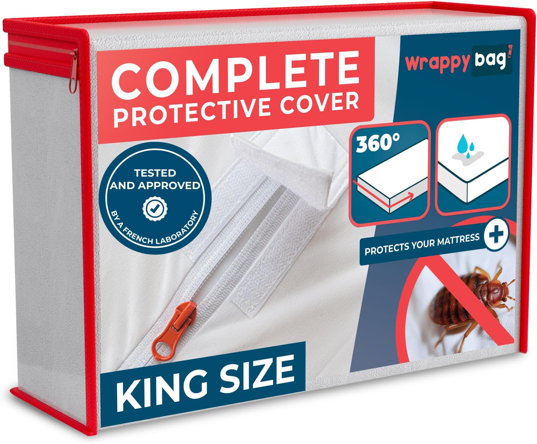 Bed Bugs Mattress Protector - Mattress Cover - Zipped Mattress Protector - Waterproof - Cotton Surface - King Size