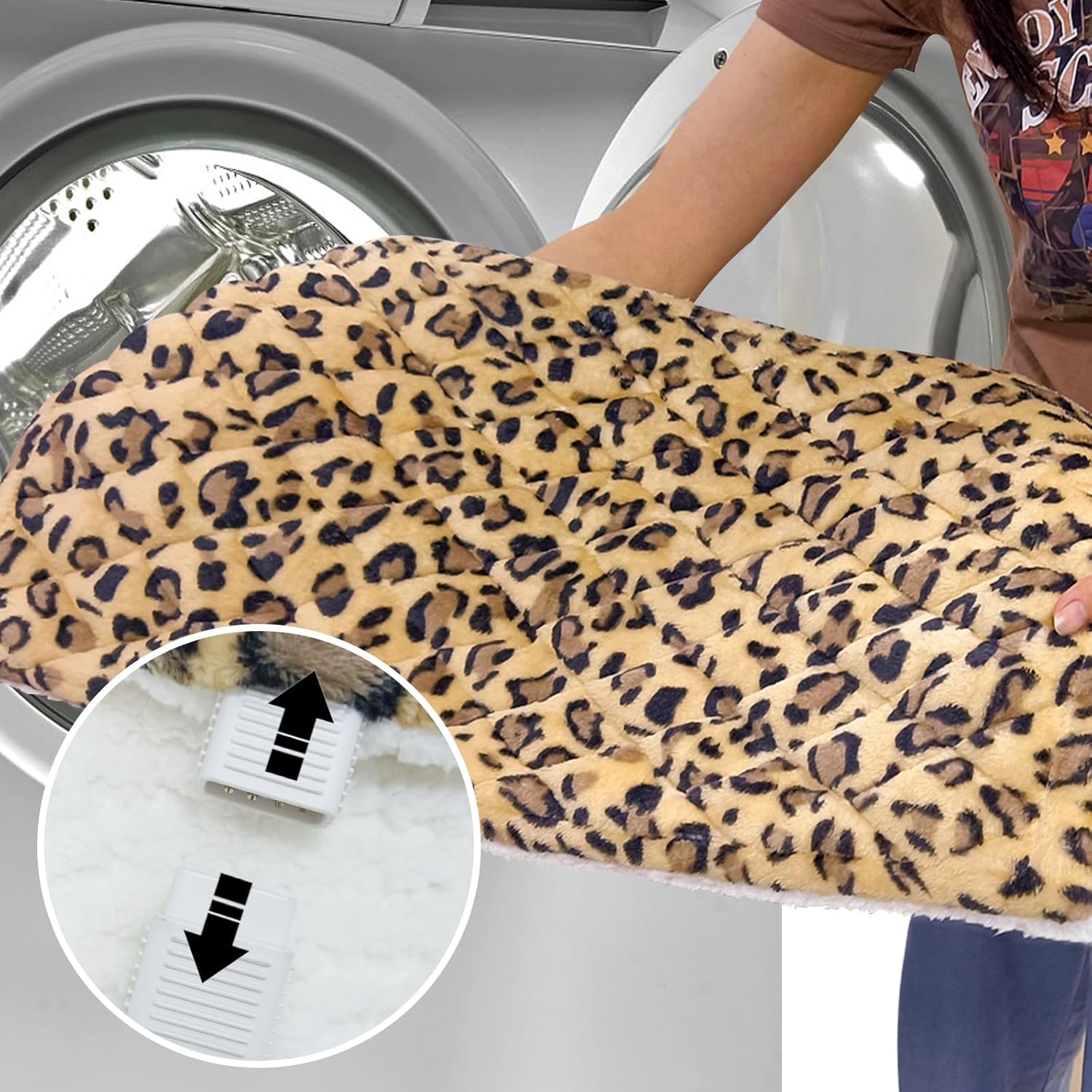 Full Weighted Electric Heating Pad for Back Pain & Period Cramps Relief, Heat Pad with 12 Heat Settings, Plush 2.3LB Hot Weighted Heated Pad (Leopard Print, 12''×24'' BZ Brown)