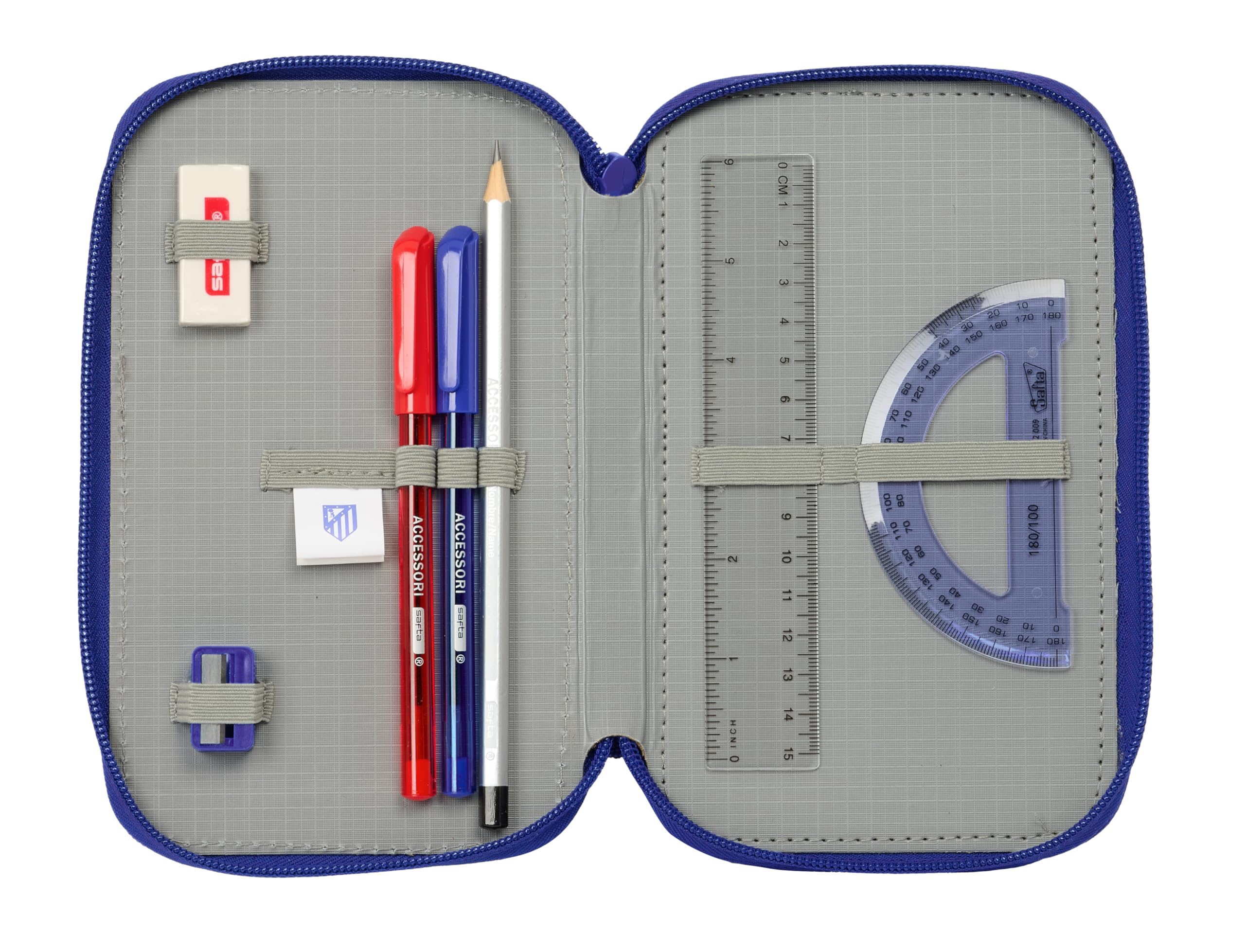 Safta ATLÉTICO DE Madrid - Estuche Escolar con 37 Útiles Incluidos, Estuche Infantil, Estuche Niño, Ideal para Niños de 5 a 14 Años, Cómodo y Versátil, Calidad y Resistencia, 12.5x5.5x19.5 cm