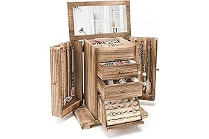 Rustic Farmhouse Jewelry Box for Women with Mirror