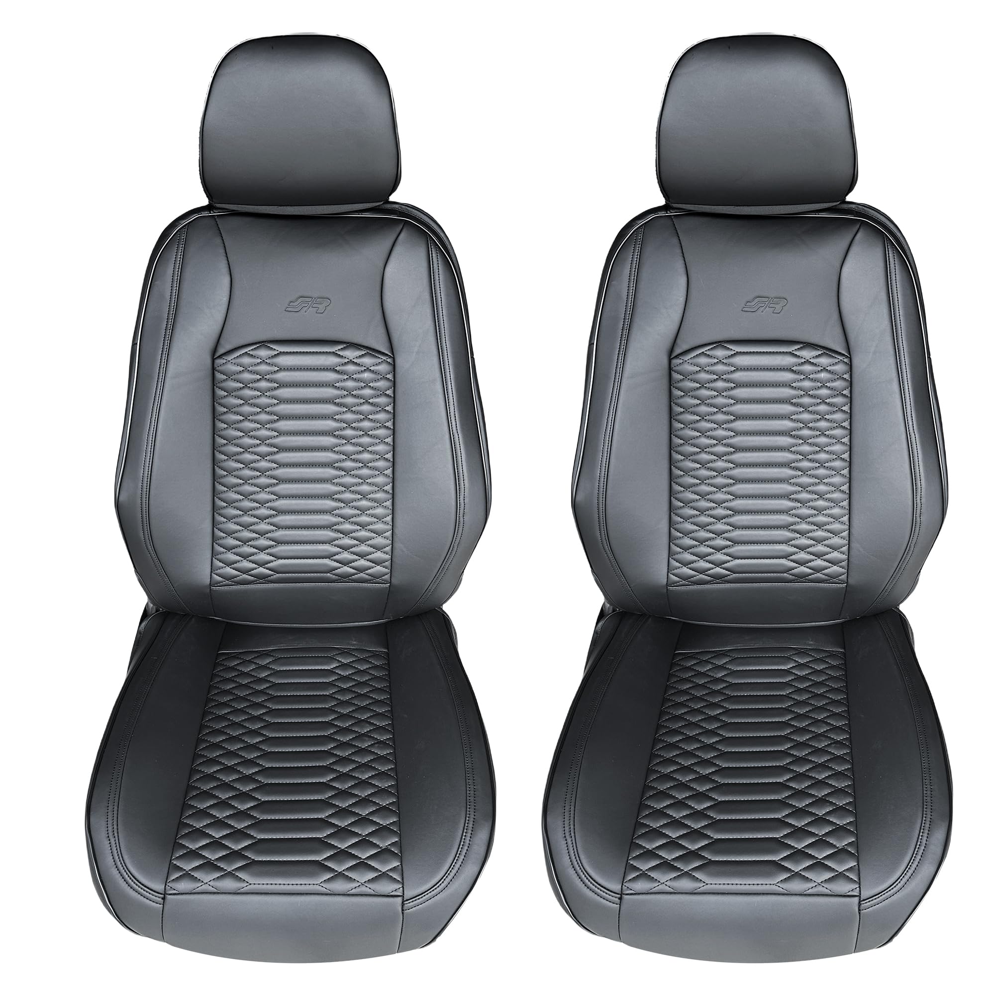 SIMONI RACING CSR/V Coprisedili per Auto, Set Coprisedili Anteriori con Poggiatesta, Coprisedili Universali, Pelle PU Nera Imbottita