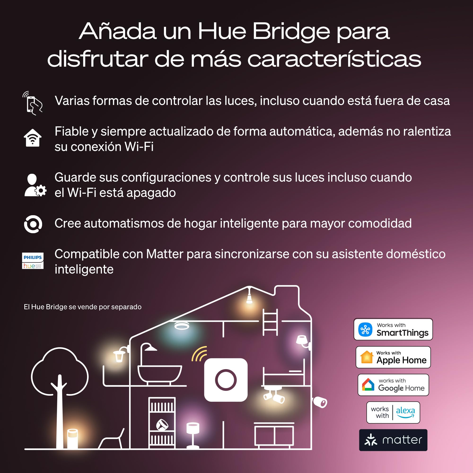 Philips Hue Bombilla LED Inteligente A67, White and Color Ambiance, Luz Blanca y de Colores, E27, 11,8W, Regulable 1000-20.000 K, 1600 lm, Alexa, Google Assistant y Apple Home, Pack de 1