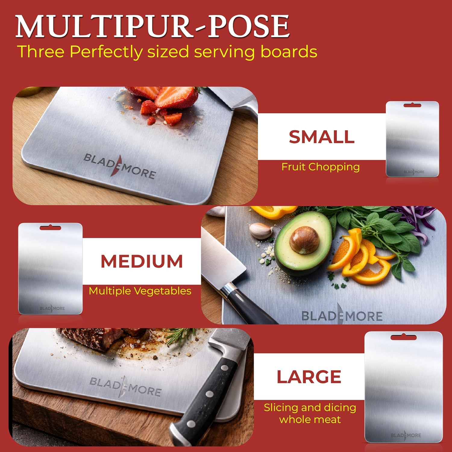 Titanium Cutting Board for Kitchen, 100% Pure Titanium, Double-Sided Non-Toxic Chopping Board, Durable & Rust-Resistant, Easy to Clean for Meat, Vegetables & Fruit Size 14" × 9.8"