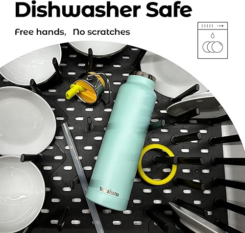 Miniatura 8 de Botella de agua delgada aislada de 24 onzas con popote abatible y asa, botellas de agua de acero inoxidable, se adapta a portavasos de automóvil,