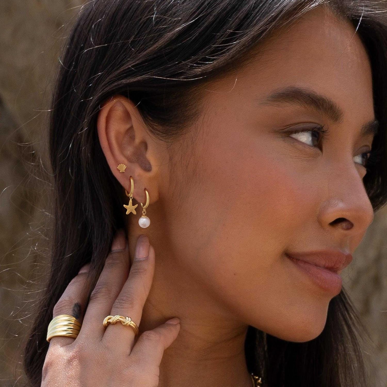 Stack Earrings For Women,Dainty 14K Gold Plated Pearl Hoop Huggie Earring Set Cute Chain Cartilage Earring Stack Trendy Hypoallergenic Long Drop Stud Earrings Jewelry - Image 3