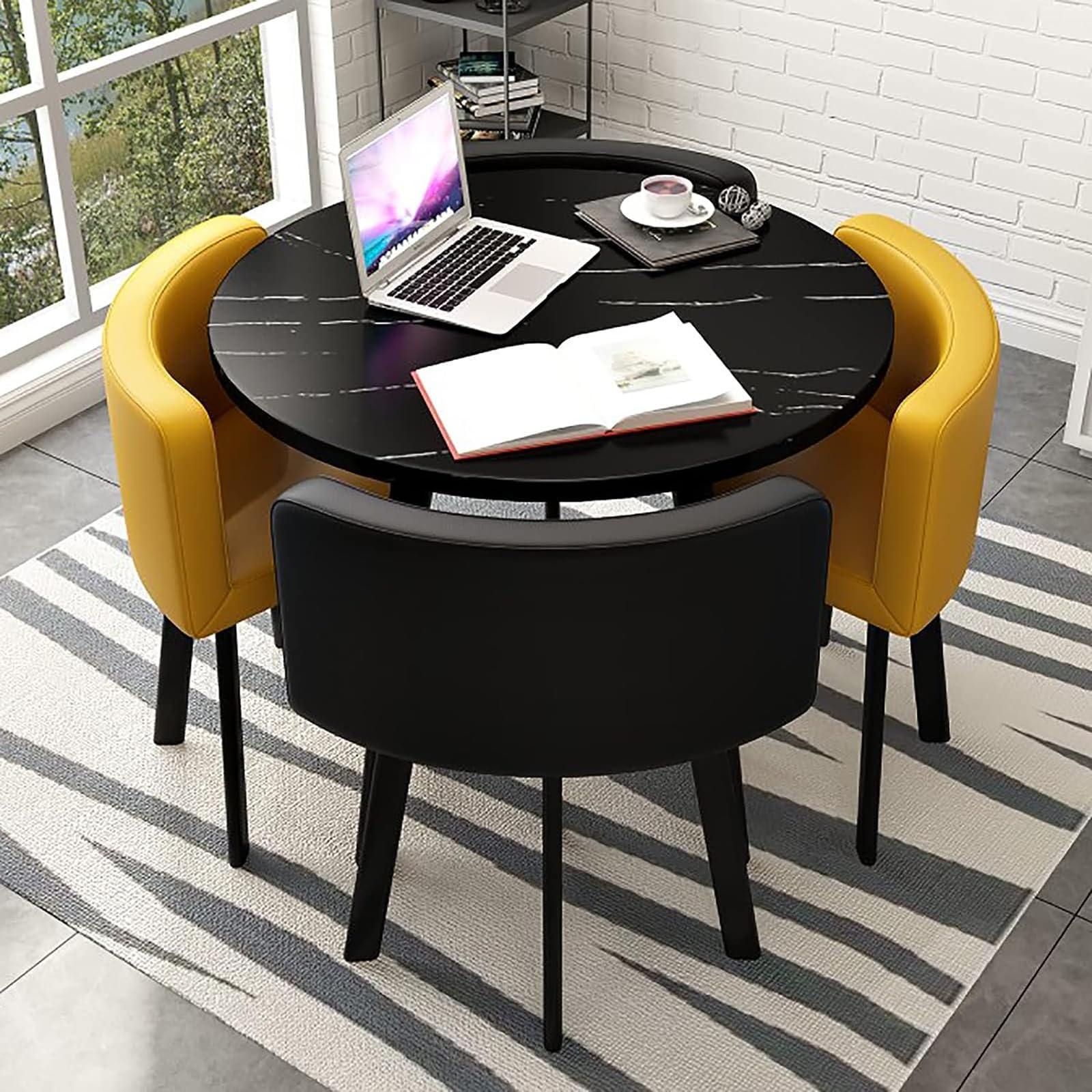 ASerZenith Modern Round Dining Table Set With Chairs Space Saving Design Ideal For Dining Room Living Room Reception Room Conference Table Lounge Stylish And Functional Furniture For Any Space,59