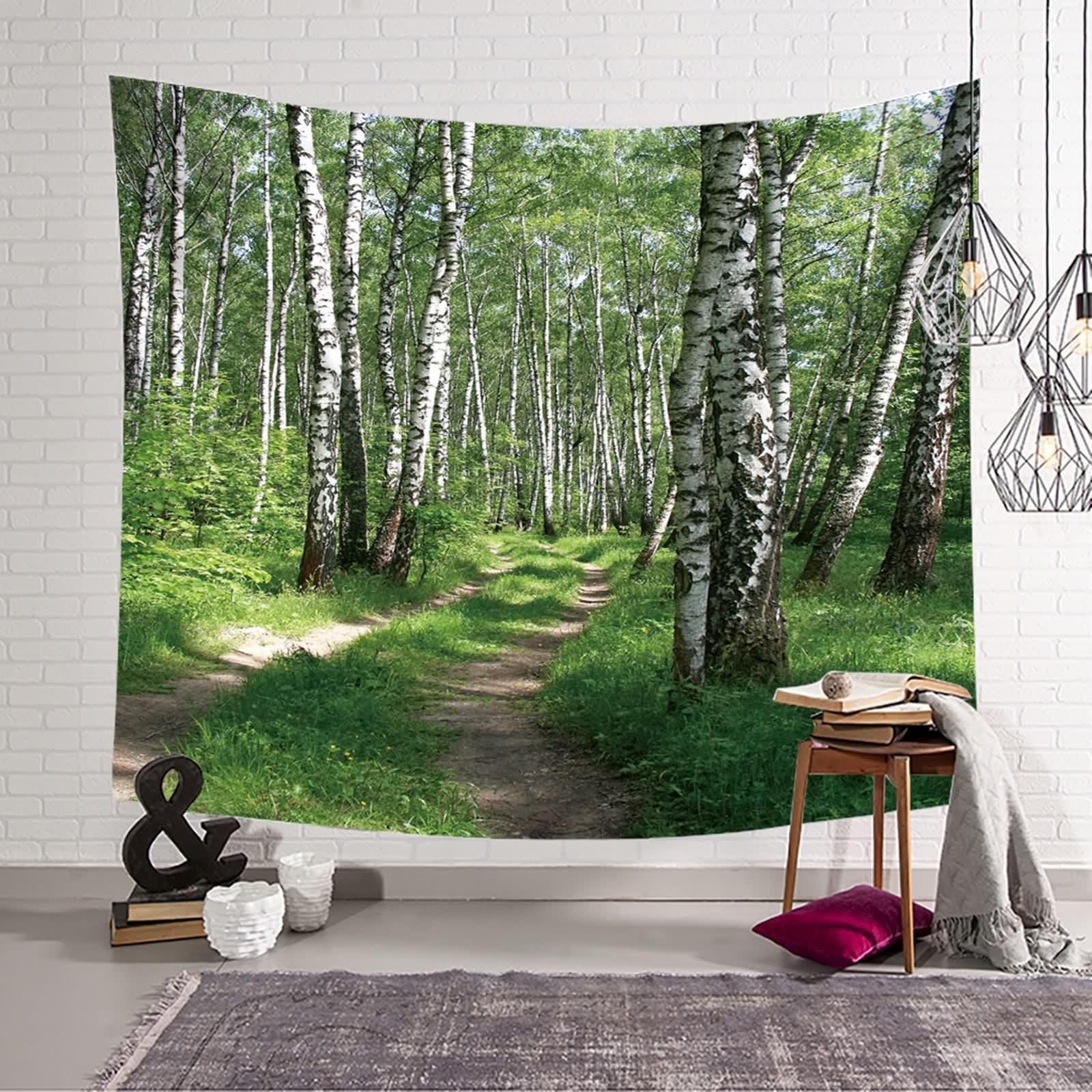 KnSam Dywan ścienny, drzewo, las, 300 x 256 cm, chusta na ścianę w kolorze zielonym z poliestru, naturalny krajobraz, gobelin ścienny do pokoju, mieszkania, sypialni
