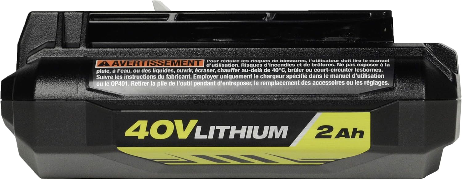 Ryobi (1) OP401 40 Volt Lithium-Ion Battery Charger (1) OP40201 40 Volt 2Ah Lithium-Ion Battery Pack