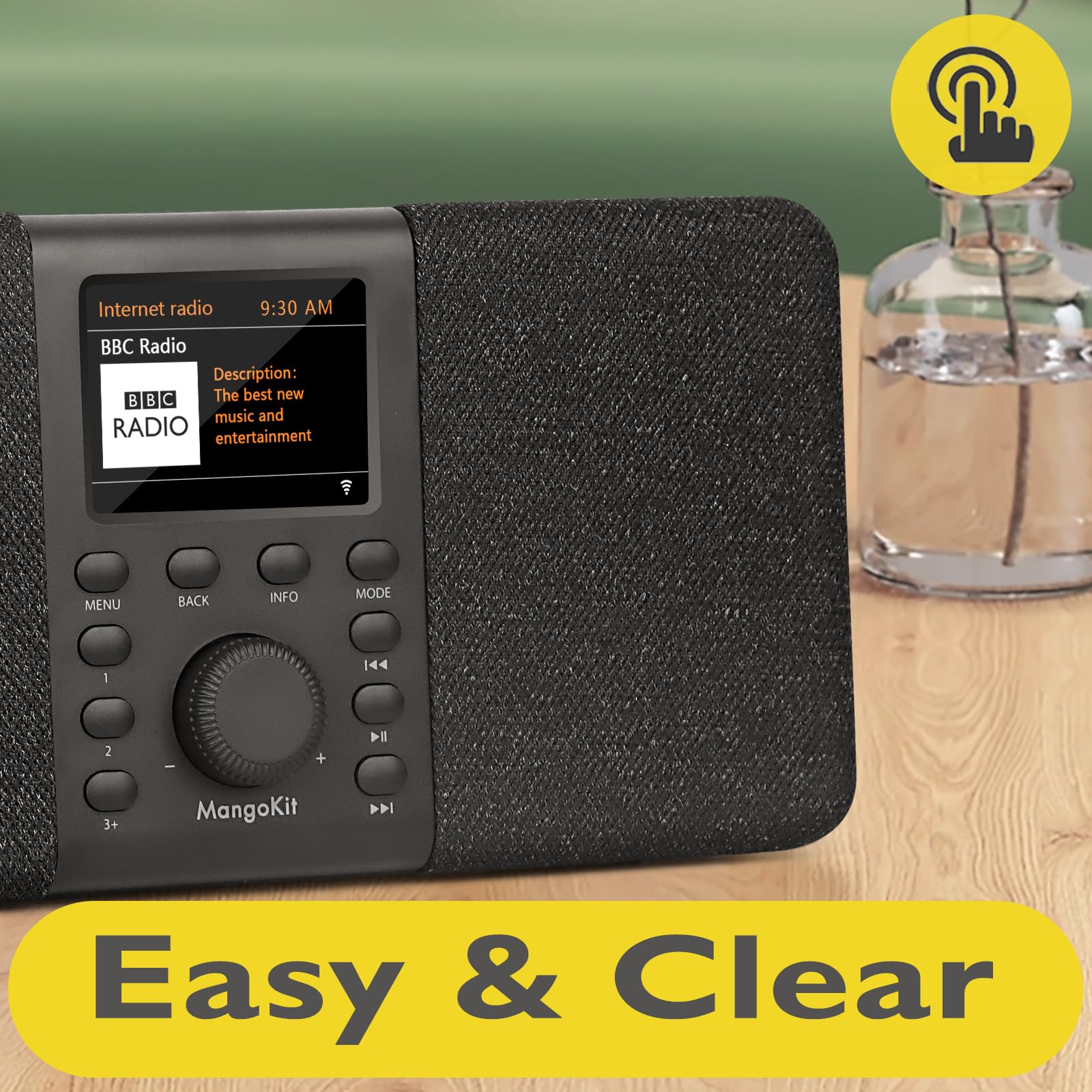 SR20 Radio Internet Stéréo avec Radio Numérique Dab/Dab+,WiFi avec Lecteur de Podcasts,Intelligente avec Bluetooth,FM,de Cuisine Secteur et Batterie,écran Couleur,Alarmes Doubles-Noir
