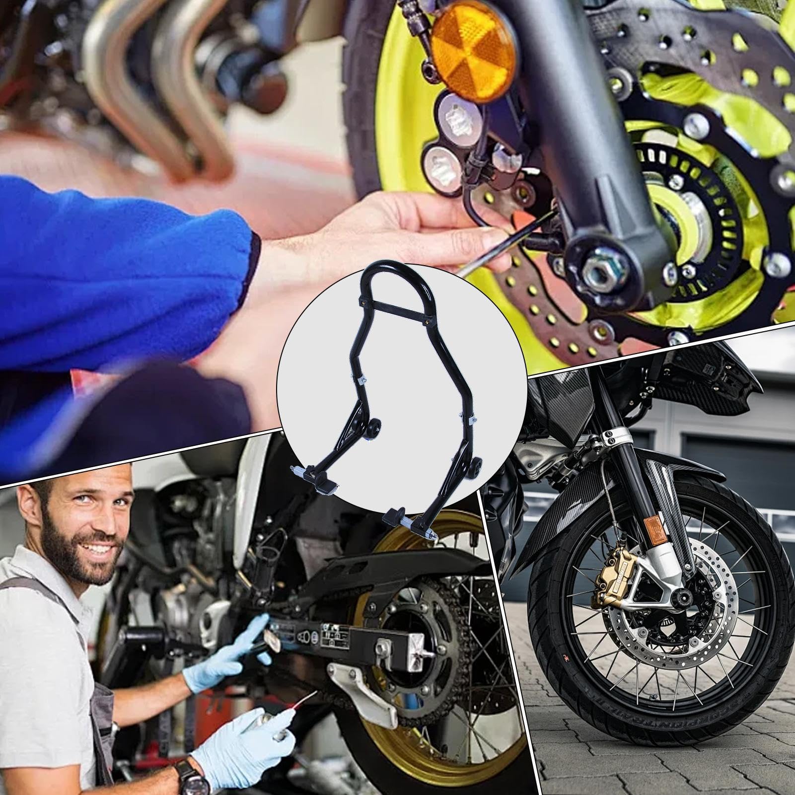 Caballlete Delantero para Moto Elevador de Motocicleta Doble Rueda | Caballete Limpieza Rueda Motocicleta Soporte Trasero Antideslizante, para Diario, Mantenimiento y Limpieza de