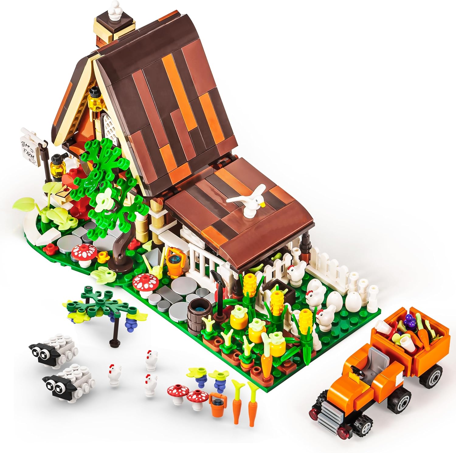 SEMKY City Series Farm House Building Blocks Set with LED Lights, (610Pieces) Creative Farm House Model Gifts for Kid and Adult