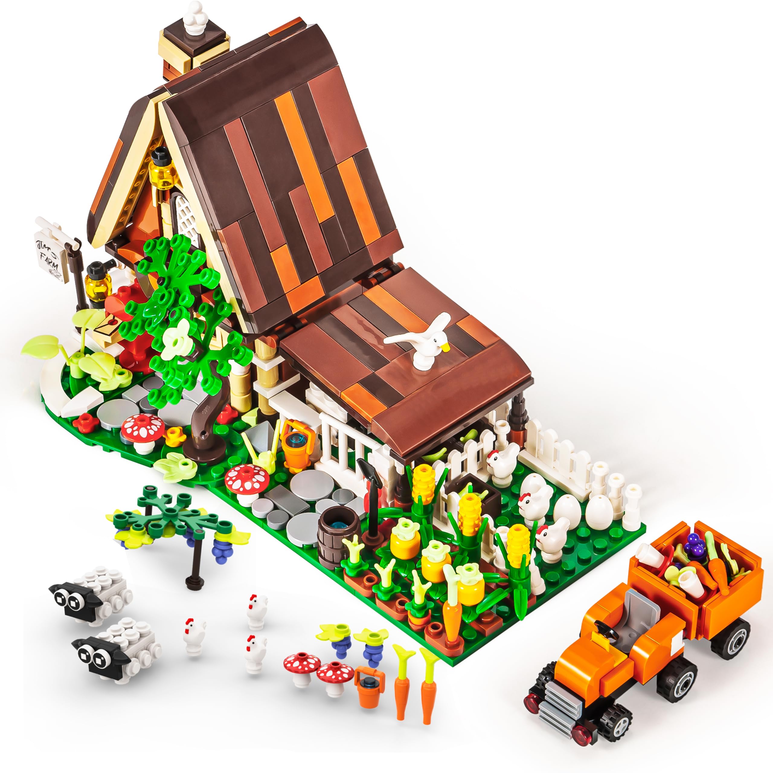 SEMKY City Series Farm House Building Blocks Set with LED Lights, (610Pieces) Creative Farm House Model Gifts for Kid and Adult