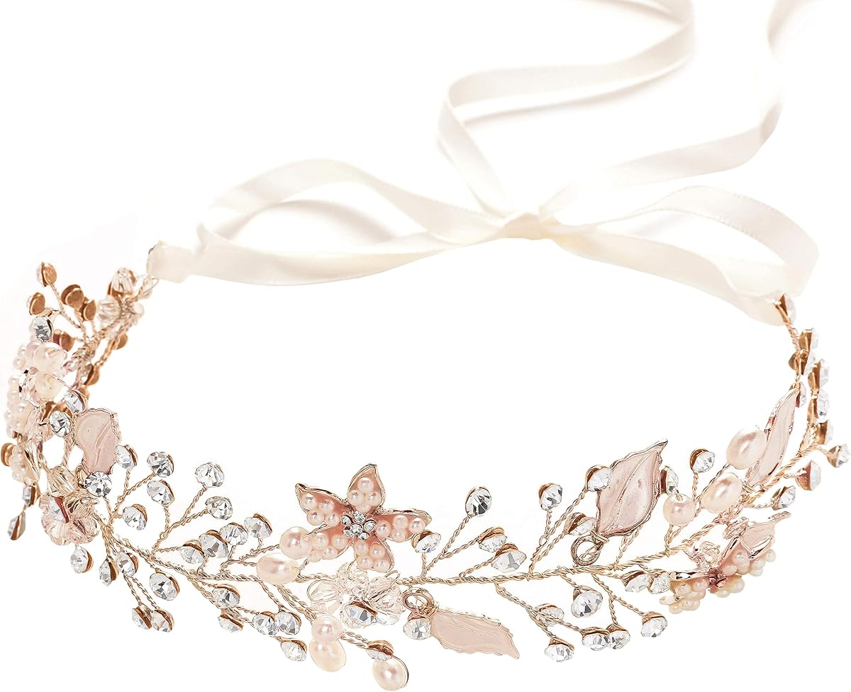 Coucoland Flower Girl Fairy Headpiece - Rose Gold Leaf Girls Toddler Crown Hair Piece Vine Prom Bridal Wedding Accessories Crystal Tiara for Women