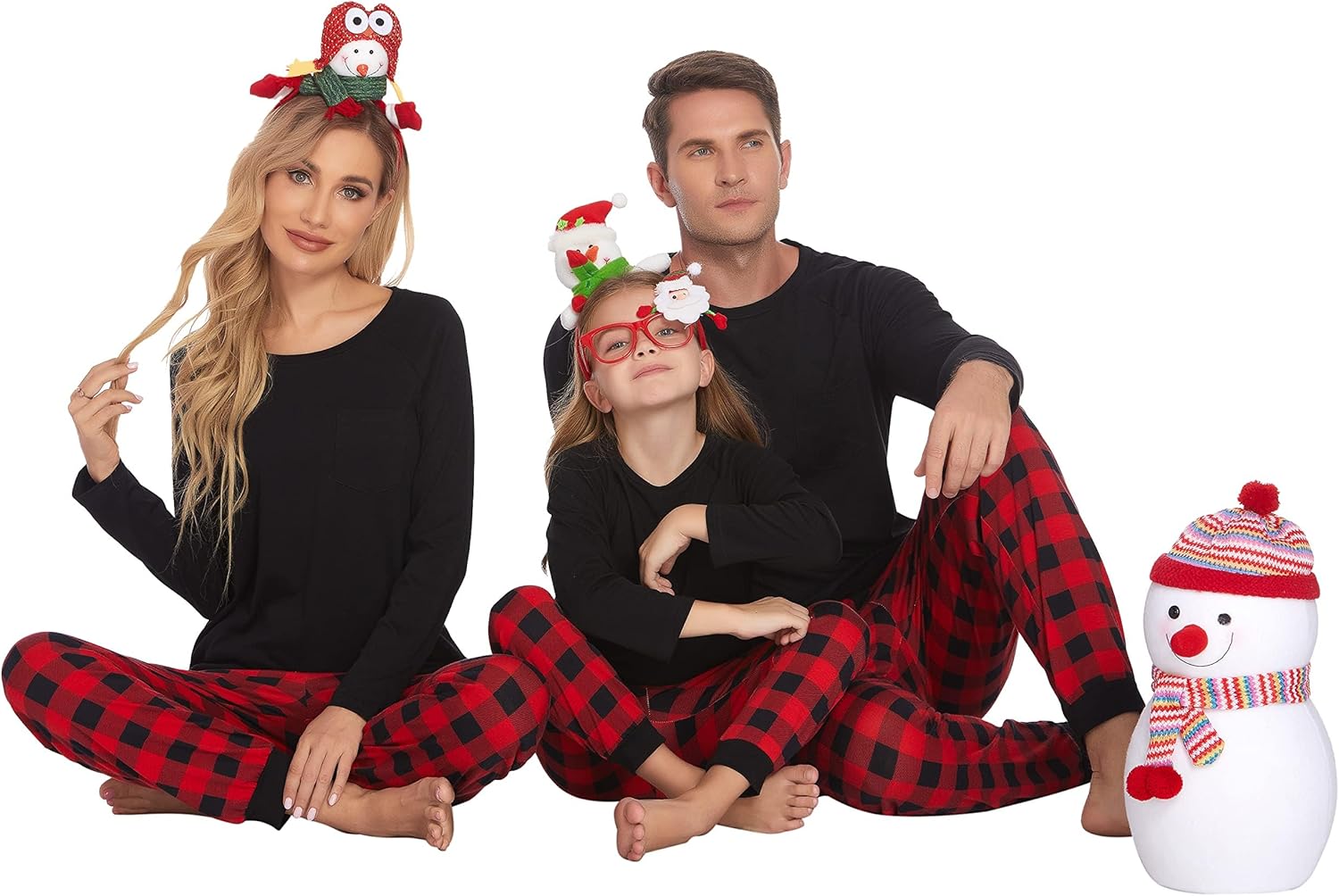 Ekouaer Family Matching Pajamas Christmas Sleepwear Long Sleeve Sleep Shirt with Plaid Pants Soft Loungewear Pjs Set S-XXL