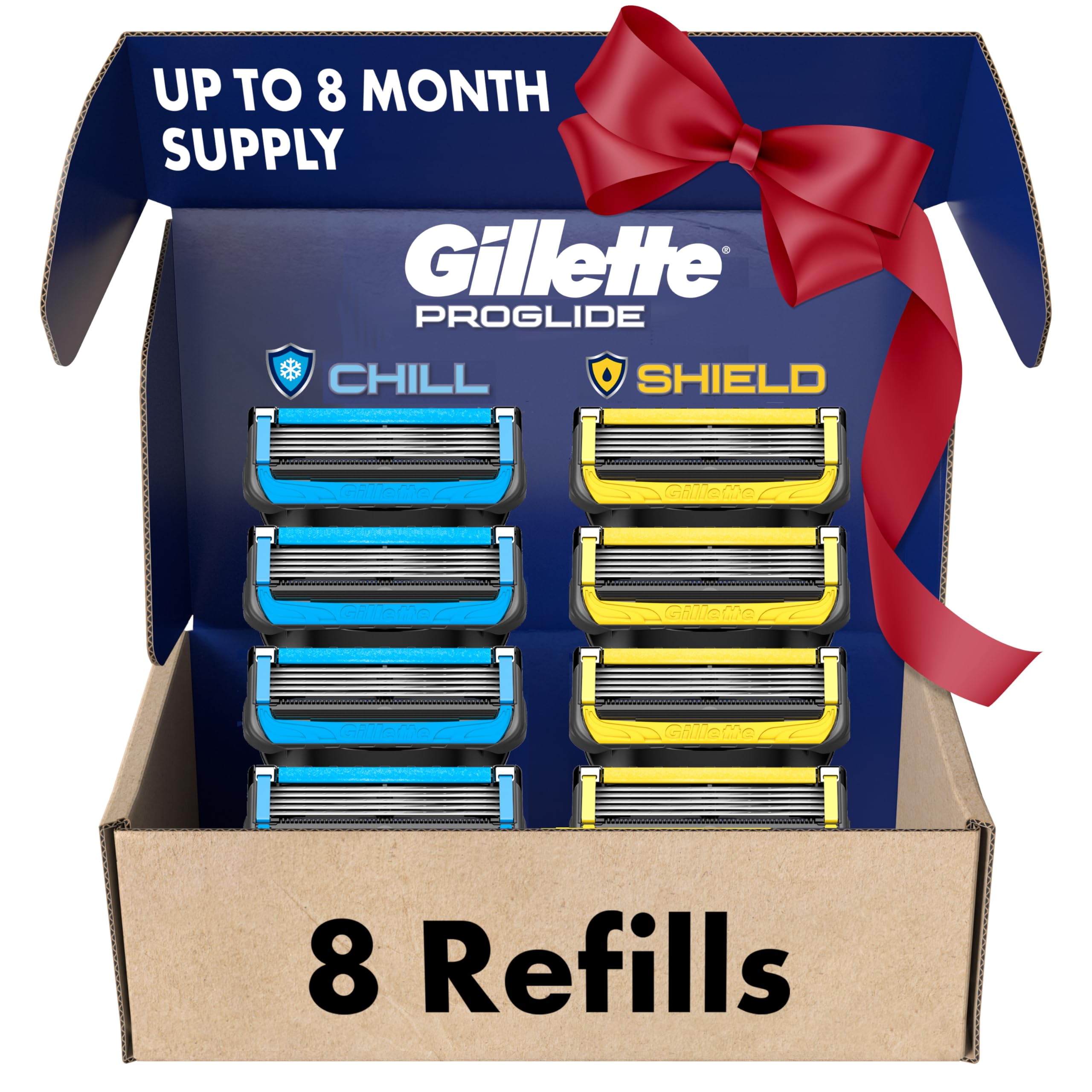 Mens Razor Blade Refills, 4 ProGlide Chill Cartridges, 4 ProGlide Shield Cartridges, Shields against Skin Irritation, Cools to sooth skin, 8 Count (Pack of 1)