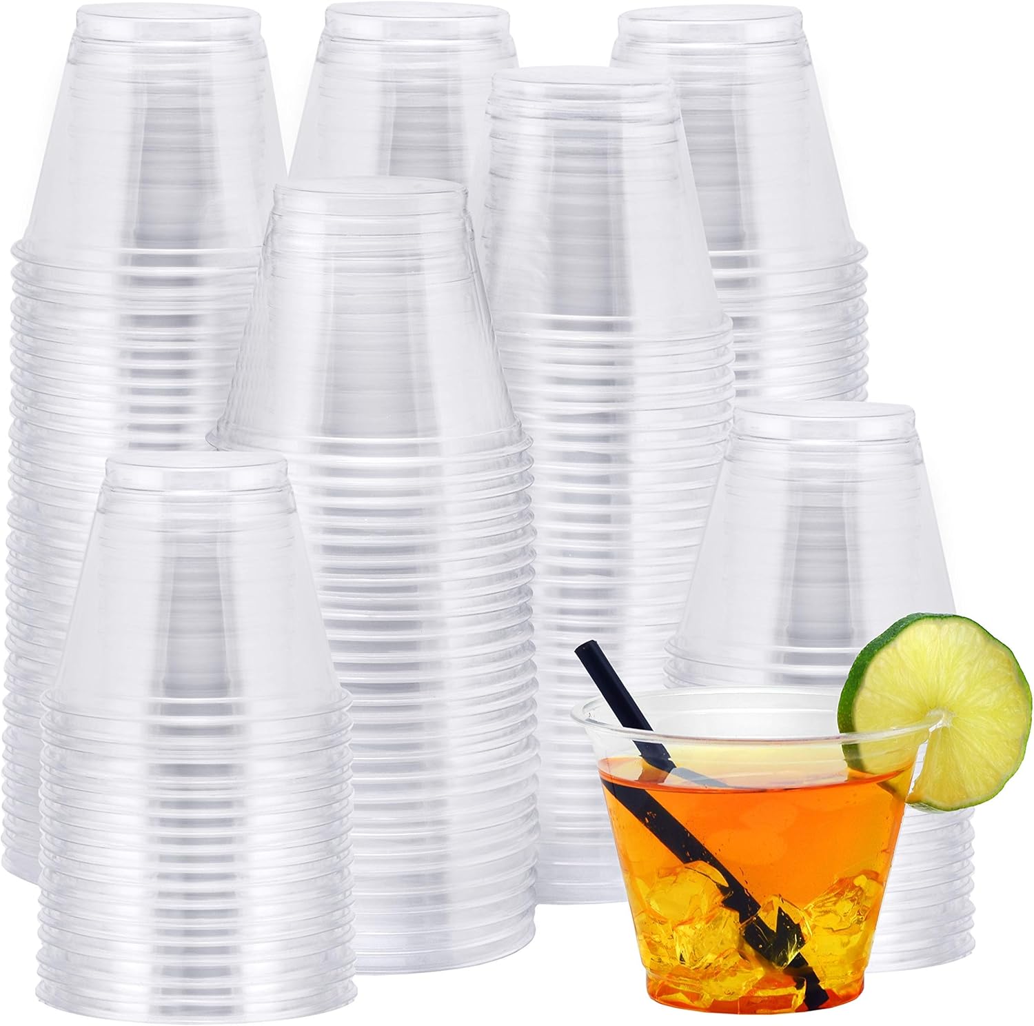 NYHI 200 Pack 9oz Clear Plastic Cups Disposable Cocktail Bulk Wine Cups for Drinks Punch Champagne Dessert Essential Party Supplies