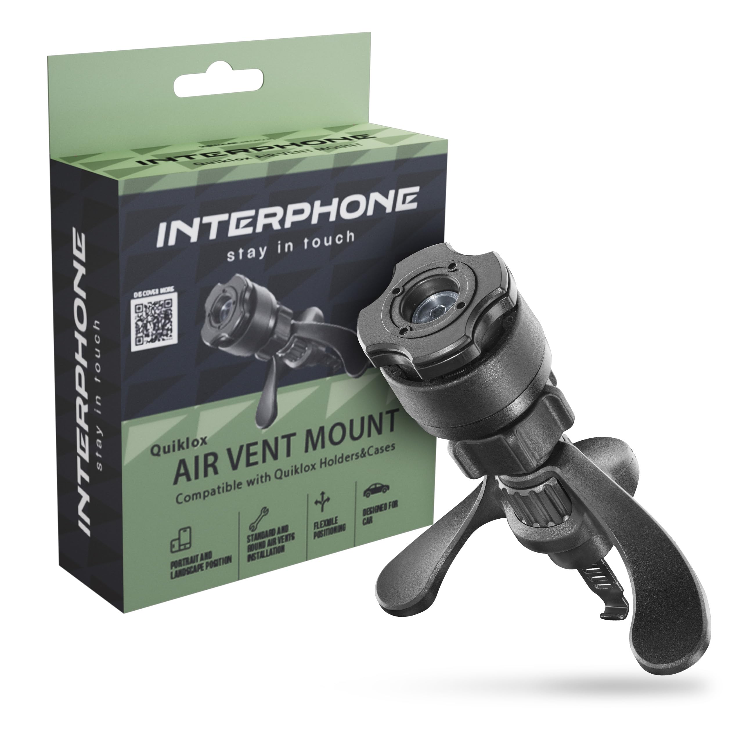 INTERPHONE QUIKLOX Car Air Vent Phone Holder - Car Phone Holder Compatible with QUIKLOX Cases - Modular Car Mount for Smartphone with 360° Rotation
