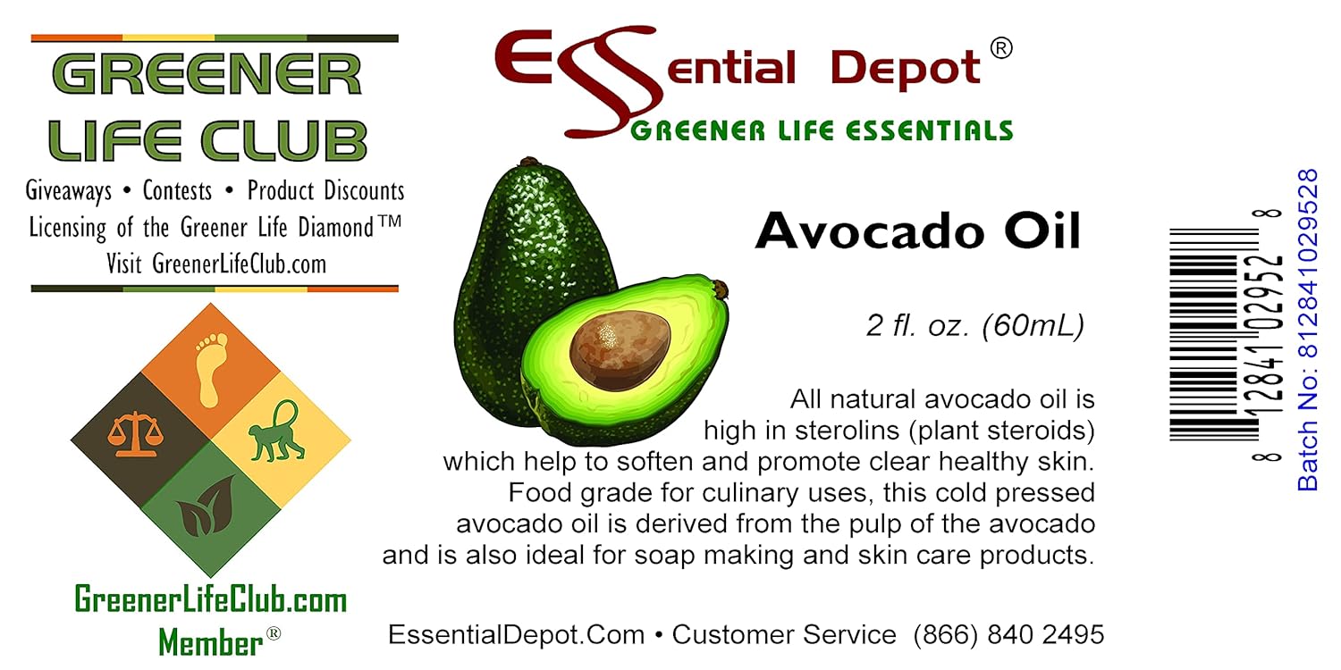 Essential Depot Avocado Oil PLUS FREE 2 oz empty container - 1 Quart - 32 oz - safety sealed HDPE container with resealable cap - 100% Pure and Natural for Hair, Skin, Massage, and Cooking