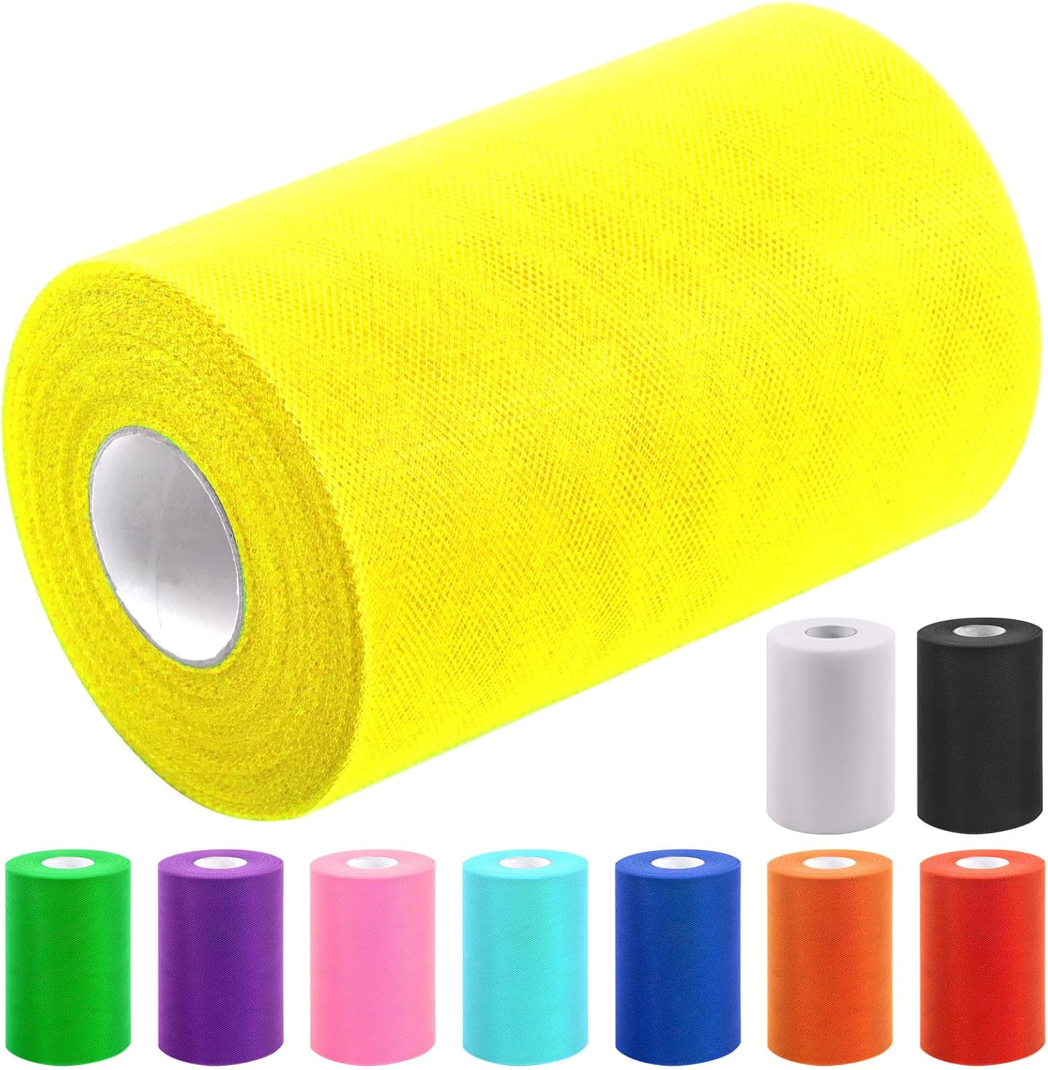 Glarks Yellow Tulle Fabric Rolls 6 Inch by 100 Yards (300 ft), Tulle Ribbon Netting Spool for