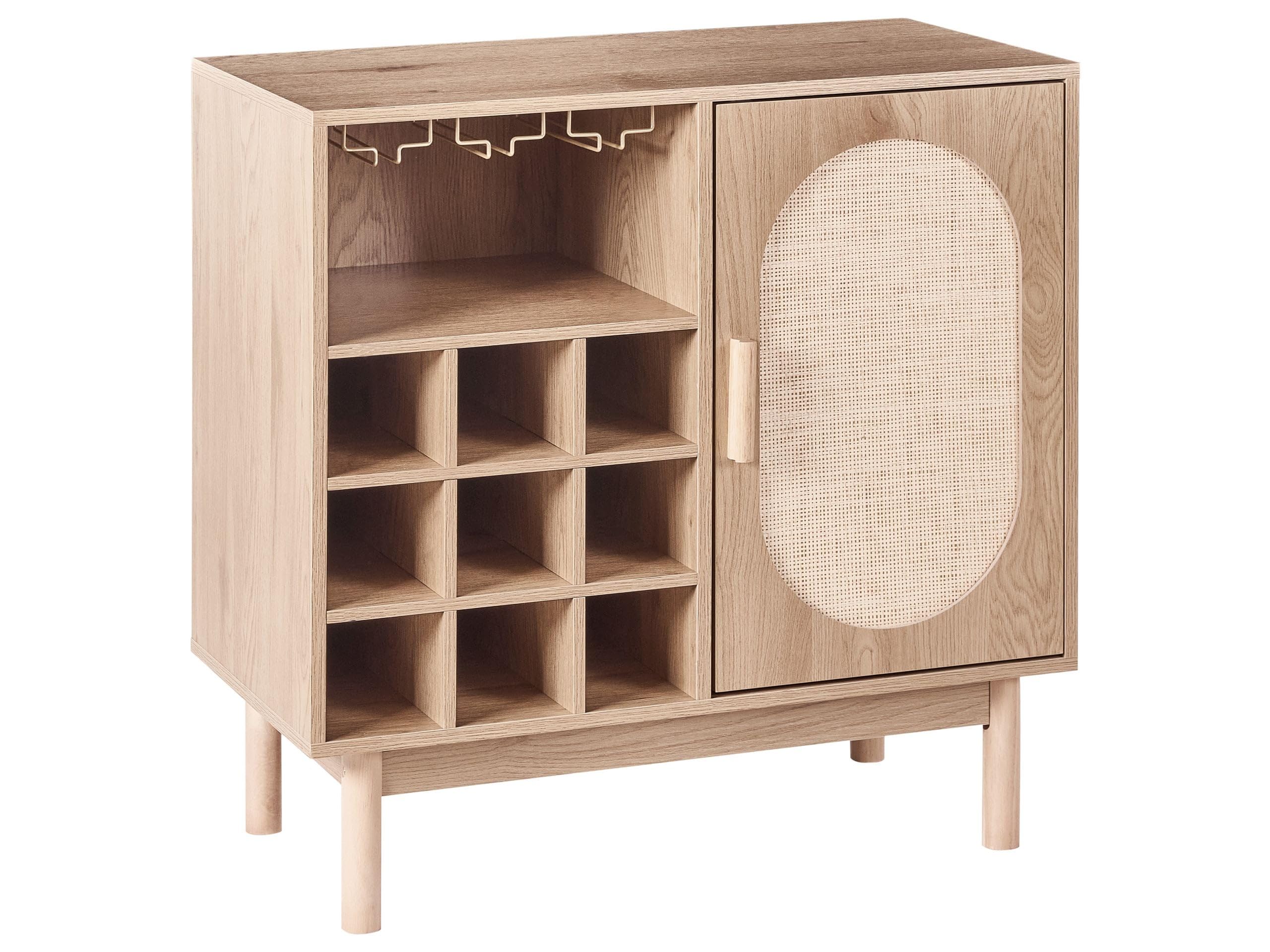 Mueble botellero para vinos de aglomerado con Patas de Madera Frente de ratán Estilo Boho marrón Claro Costello