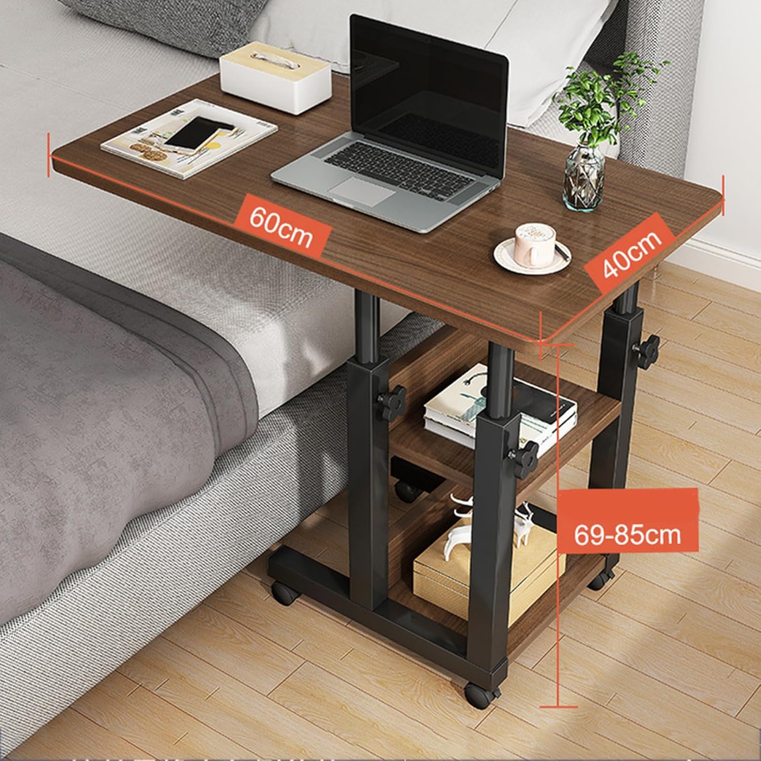 昇降テーブル/サイドテーブル/ブラウン