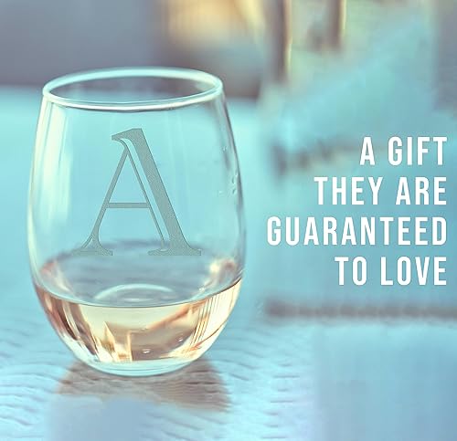 Miniatura 8 de Copa de vino grabada con monograma de 17 onzas sin tallo (letra W) A-Z, regalos personalizados para mujeres, copas de vino personalizadas, regalo de