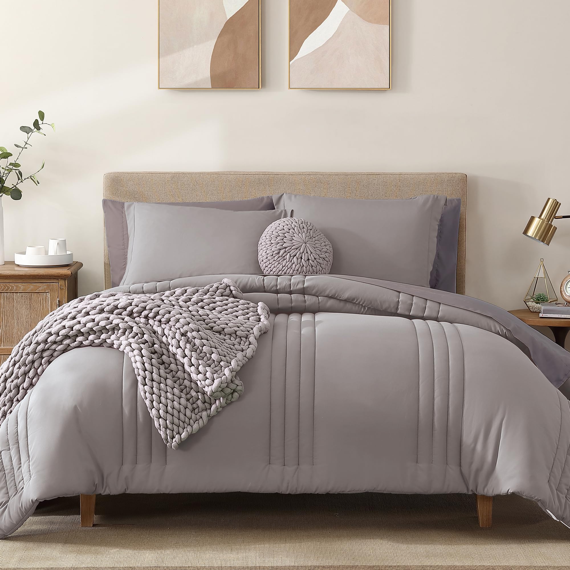 MonbixKing Size Comforter Set - 7 Pieces Bed in a Bag King, Cloud Purple Bedding Sets with Comforter, All Seasons Down Alternative Comforter Bed Set with Sheets, Pillowcases & ShamsOEKO-TEX STANDARD 100