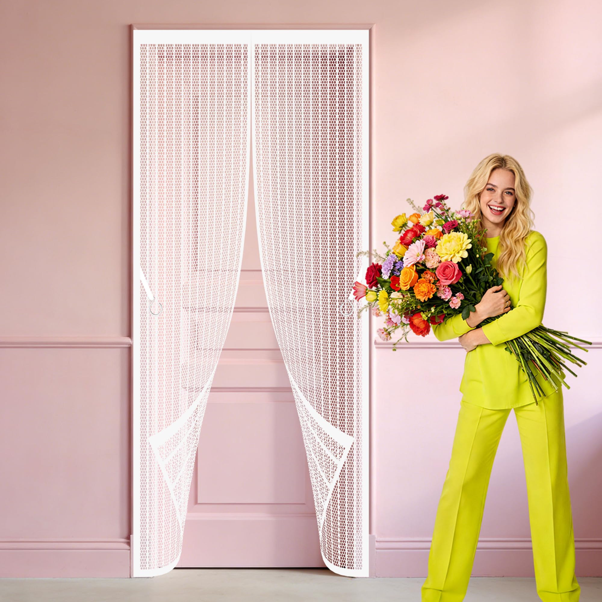 Taolitao White Magnetic Screen Door 84 X 246 Cm With Magnetic Closure Flyscreen French Doors Keep Fresh Air In Bugs Out For Living Room, Bedroom, Patio,