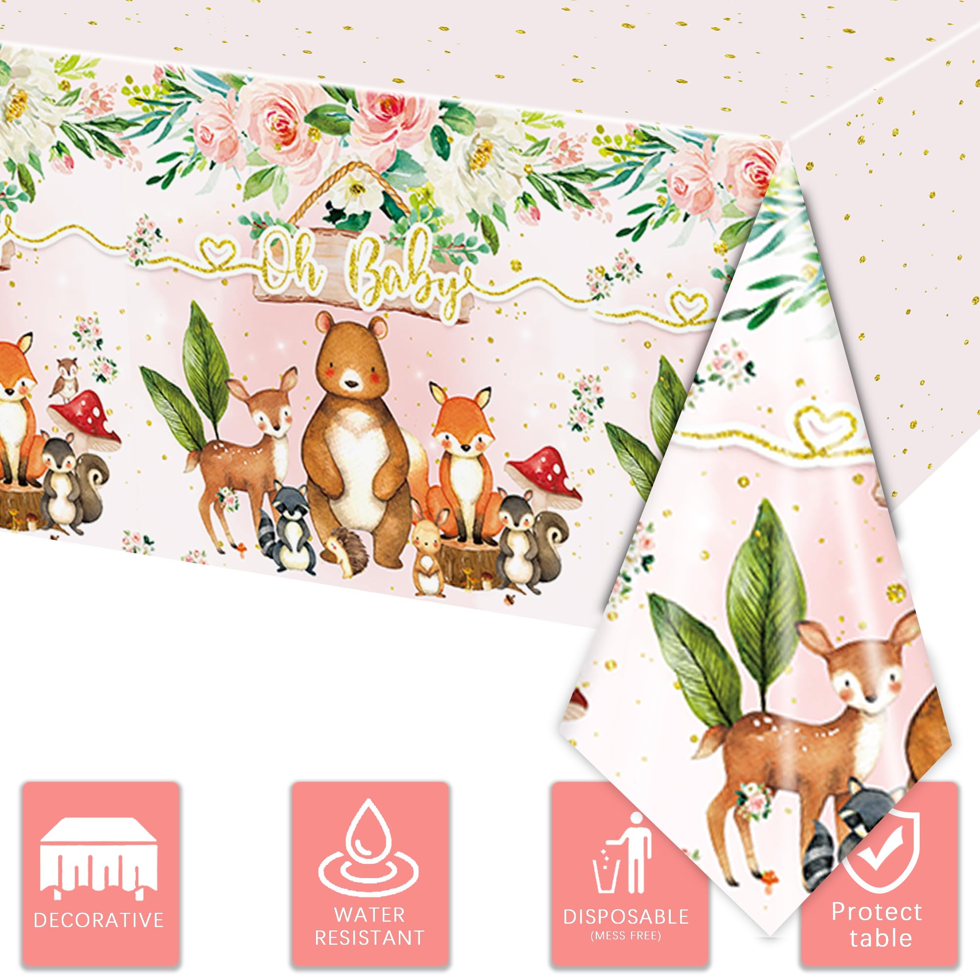 3-Pack Woodland Animals Plastic Tablecloth – 54x108 Inch Waterproof Forest Theme For Birthday & Baby Shower