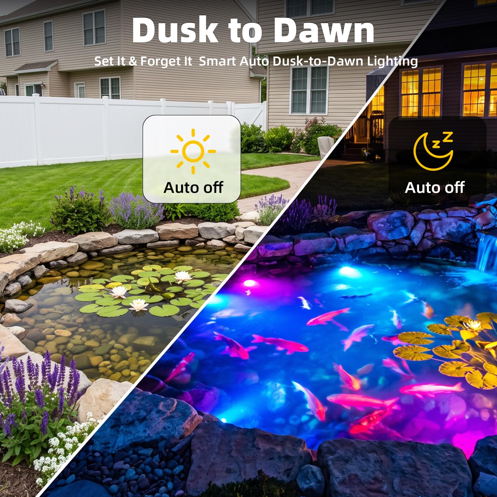 SMY Lighting RGBWW Teichbeleuchtung Unterwasserbeleuchtung Teich | mit Photozellensensor und Timer, Niedervolt Transformator, IP68 Wasserdicht Poolbeleuchtung